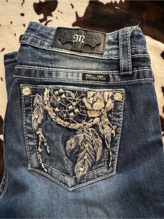 Miss Me Denim - Miss Me Blue Boot Cut Jeans with Cream Embroidered Pocket